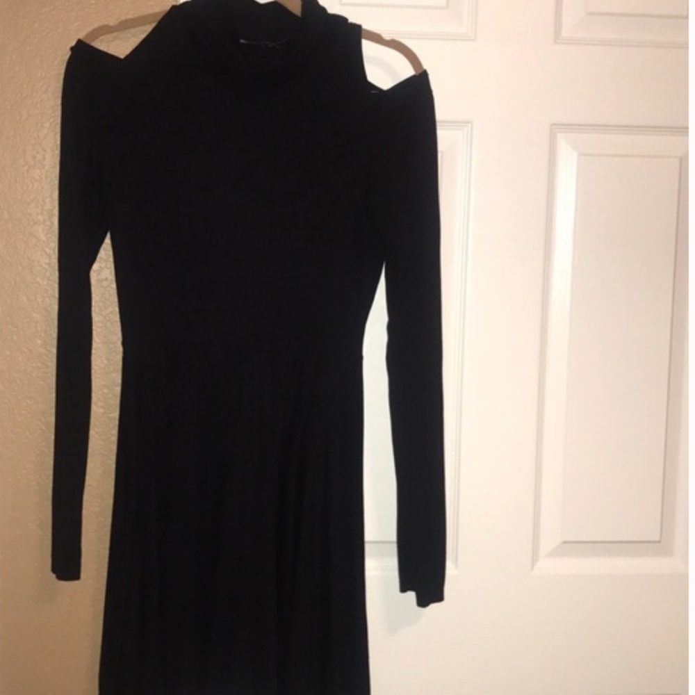 Turtleneck Black Long Sleeved Dress (shoulders exposed)